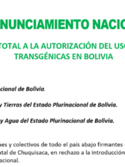 Pronunciamiento nacional en rechazo total a la autorización del uso de semillas transgénicas en Bolivia